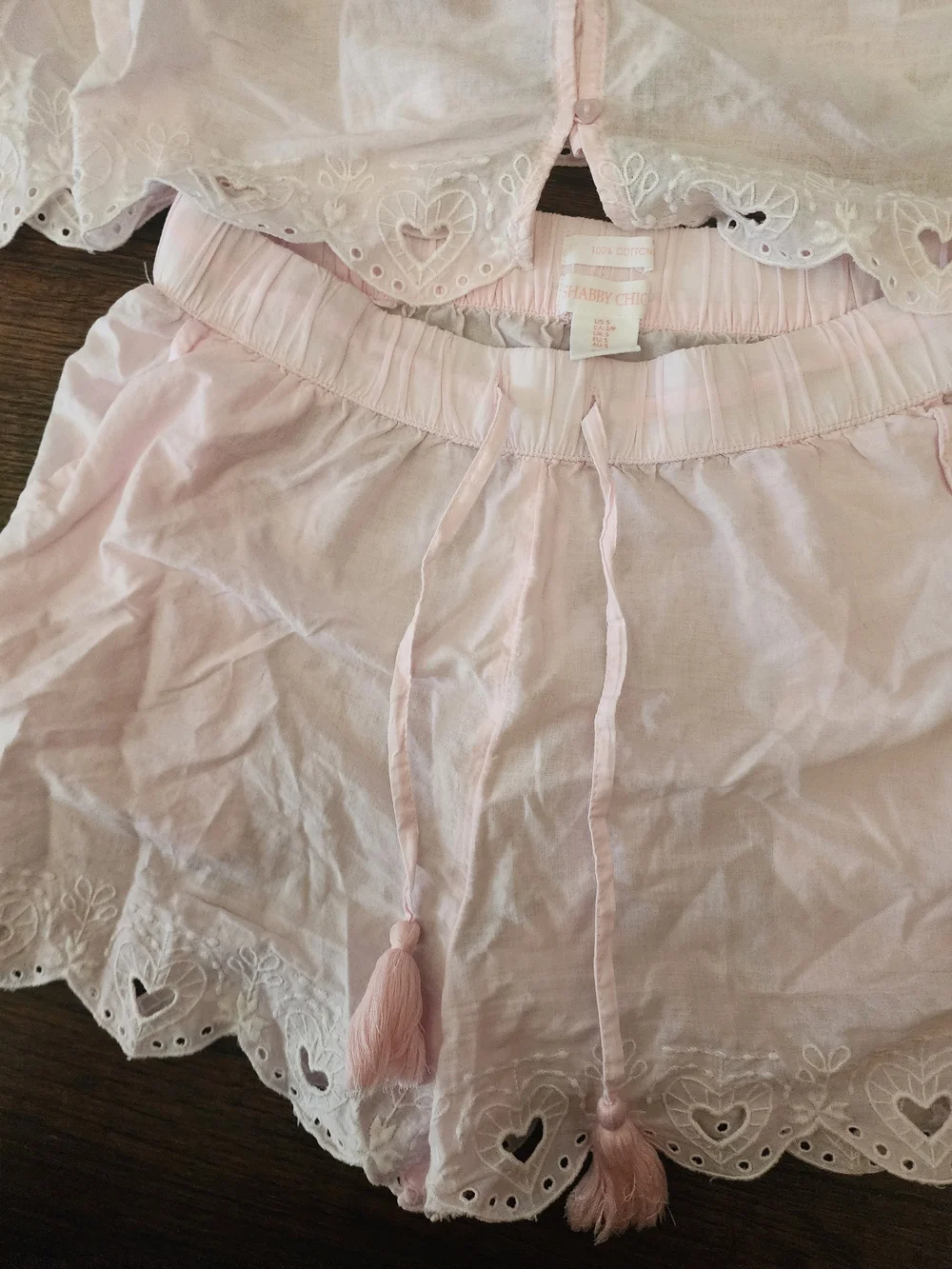 100% Cotton Shabby Chic Light Pink Eyelet Cami & Shorts Sleep Set